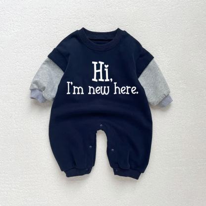 HI I'M NEW HERE Baby Toddler Dark Blue Color Block Romper - Dark Blue - 18-24M - image 1