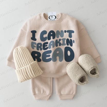 I CAN'T FREAKIN' READ Baby Sweatshirt 2-piece Beige Set - Beige - 2-3T - image 1