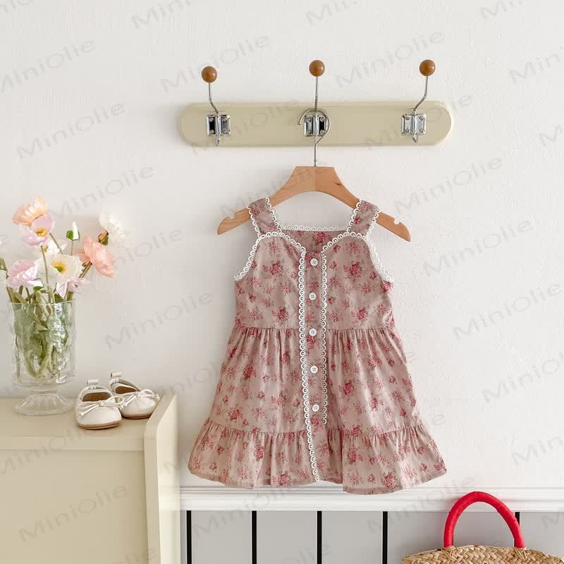 Toddler Girl Pink Flower Lace Dress - Pink - 8Y - image 1