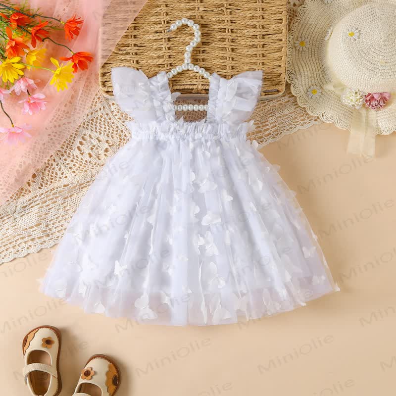 Baby Girl Sweet Flying Sleeves Mesh Dress - White Butterfly - 3-4Y - image 5