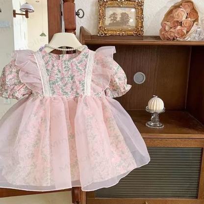 Baby Toddler Girl Pink Flower Flying Sleeves Dress - image 2