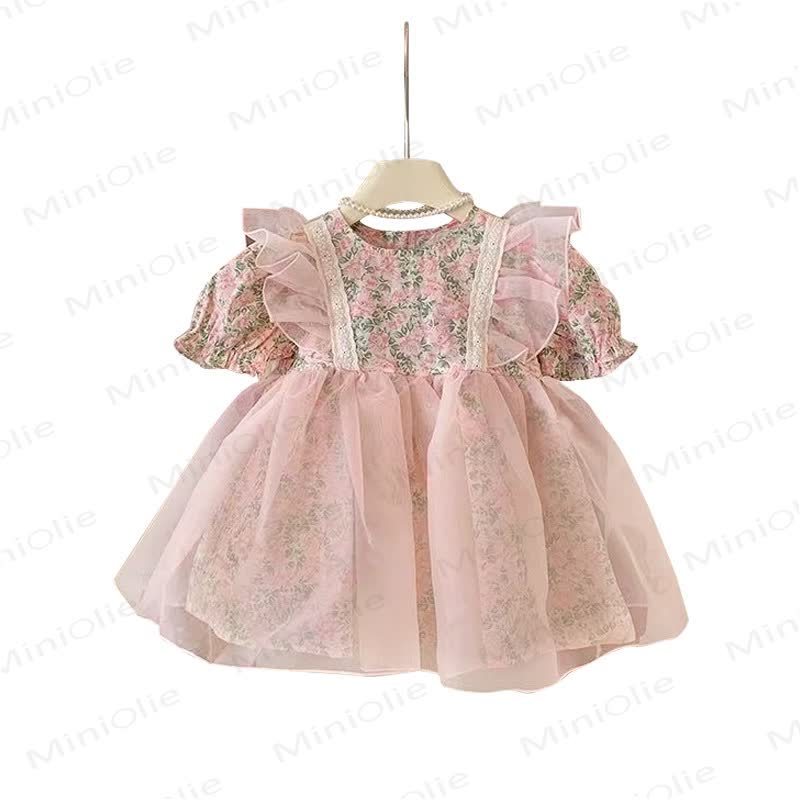 Baby Toddler Girl Pink Flower Flying Sleeves Dress - image 5