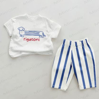 RIGATONI Baby Blue Vertical Striped 2-piece Set - White&Blue - 2-3T - image 1