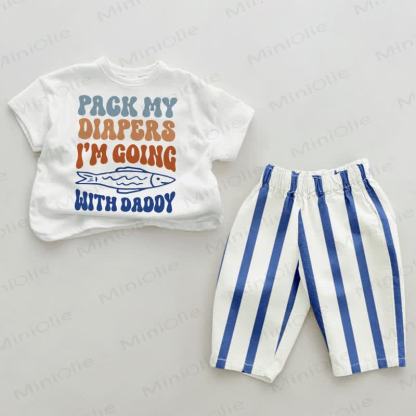 PACK MY DIAPERS I'M GOING WITH DADDY Baby 2-piece Fish Blue Vertical Striped Set - White&Blue - 2-3T - image 1