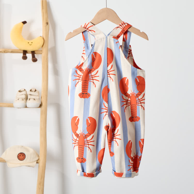 Baby Toddler Blue White Stripe Lobster Woven Overalls  - image 3