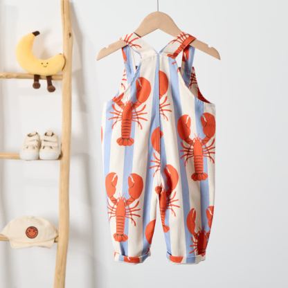 Baby Toddler Blue White Stripe Lobster Woven Overalls  - image 3