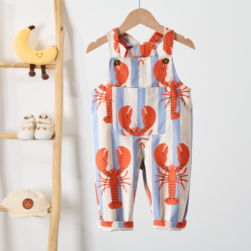 Baby Toddler Blue White Stripe Lobster Woven Overalls  - image 2