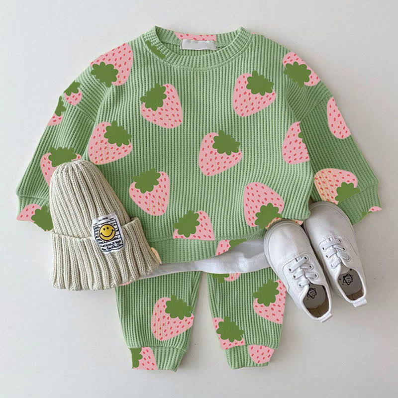 Baby Grey Green Waffle Strawberry 2-piece Set - Green - 2-3T - image 1