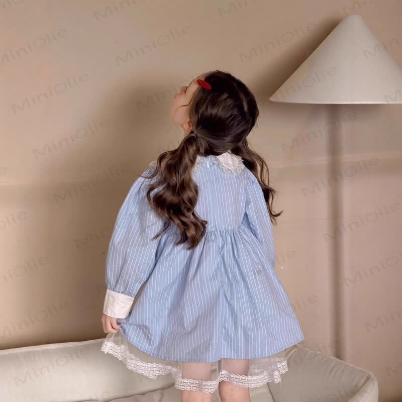 SUPER Toddler Kid Girl Blue Stripe Lace Dress - image 6
