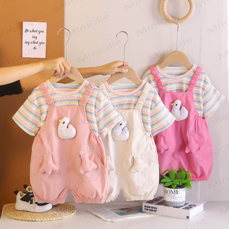Toddler 2-Piece Duck Striped Overalls Set - image 1