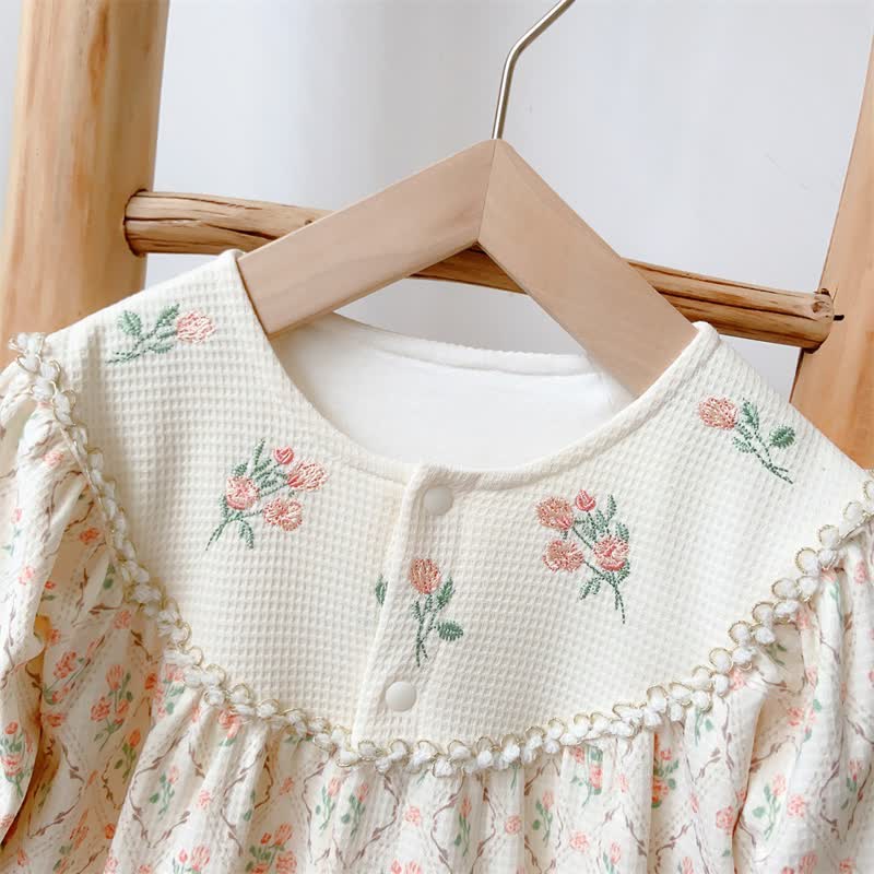 Baby Girl Floral Embroidered Pajamas Romper - image 4