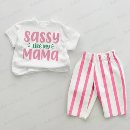 SASSY LIKE MY MAMA Baby Tomato Pink Vertical Striped 2-piece Set - White&Pink - 2-3T - image 1