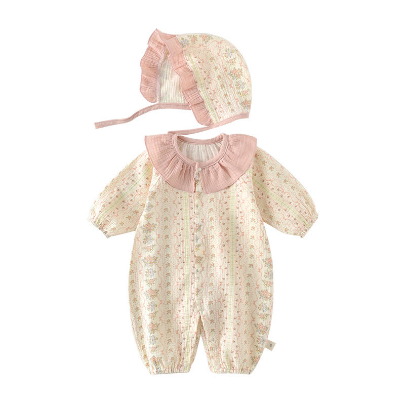 Baby Girl Floral Collar Romper with Hat - image 2