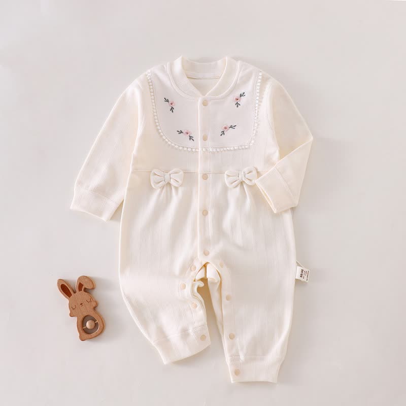 Baby Floral Bow Pajamas Romper  - Yellow - 18-24M - image 2