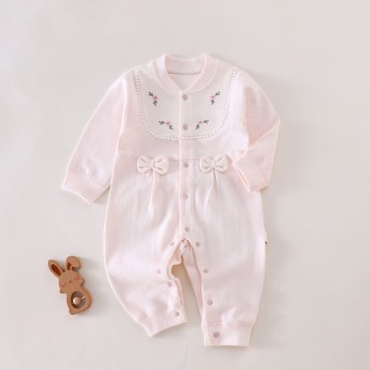 Baby Floral Bow Pajamas Romper  - Pink - 18-24M - image 1