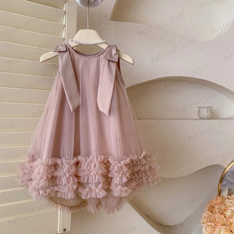 Toddler Kid Girl Bow Mesh Sleeveless Dress - Pink - 10Y - image 1