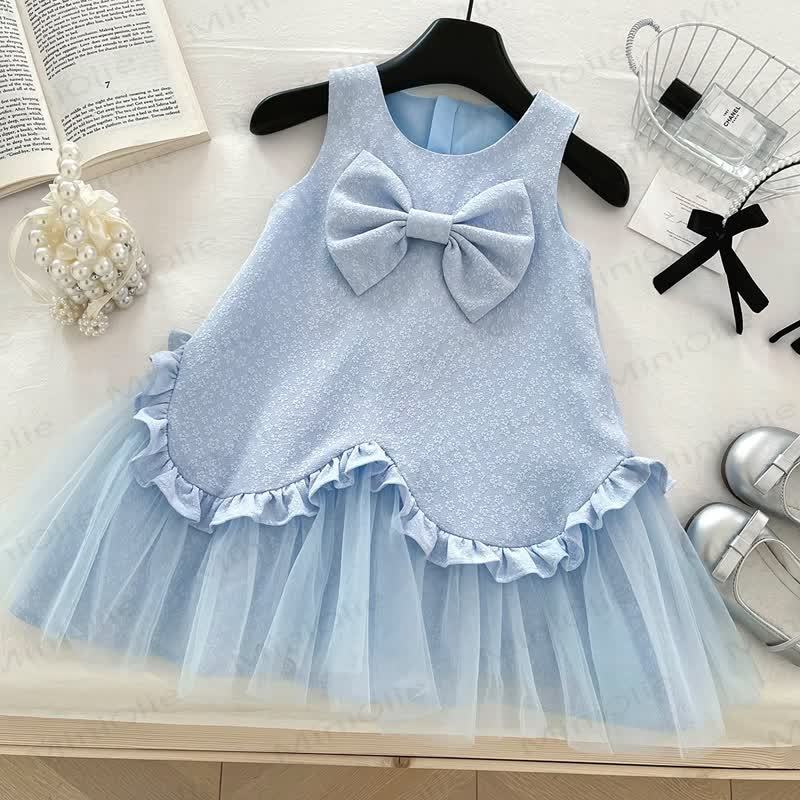 Toddler Kid Girl Blue Flower Bow Sleeveless Dress - Blue - 8Y - image 1
