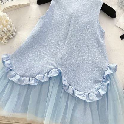 Toddler Kid Girl Blue Flower Bow Sleeveless Dress - image 4