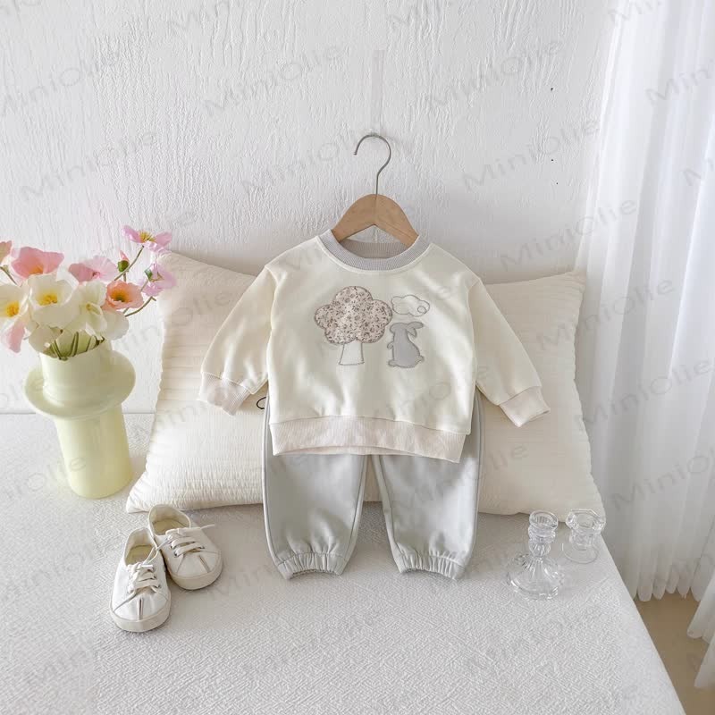 Baby Toddler Girl Bunny Flower 2-piece Set - Gray - 3-5T - image 1