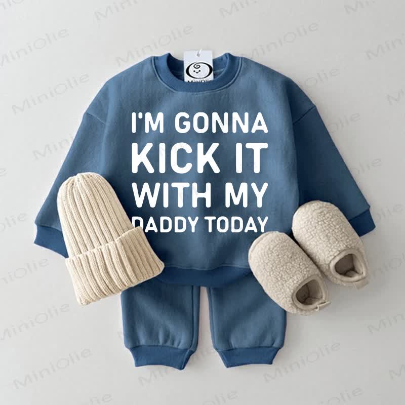 I'M GONNA KICK IT WITH MY DADDY TODAY Baby 2-piece Sweatsuit Set - Blue - 2-3T - image 1