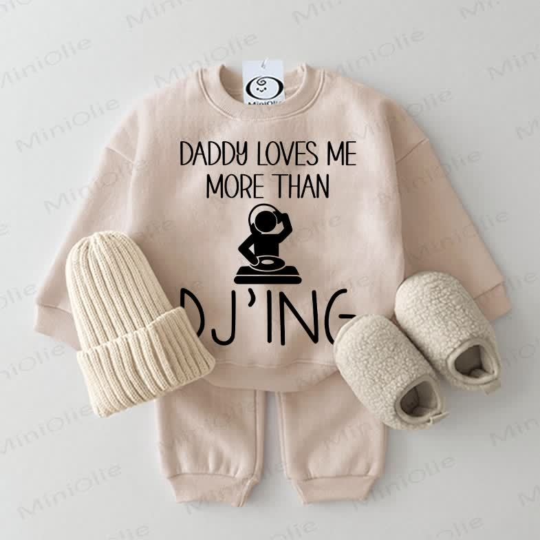 DADDY LOVES ME MORE THAN DJ'ING Baby Sweatshirt 2-piece Beige Set - Beige - 2-3T - image 1