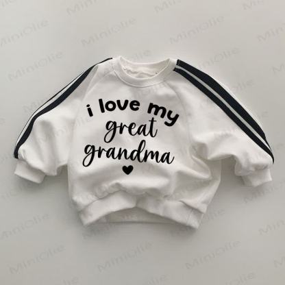  I LOVE MY GREAT GRANDMA Baby Striped Side White Sweatshirt - White - 2-3T - image 1