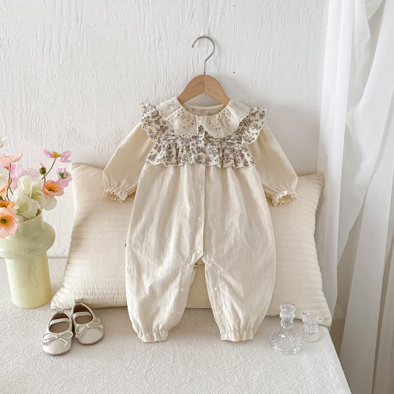 Baby Floral Collar Beige Romper - Beige - 18-24M - image 1