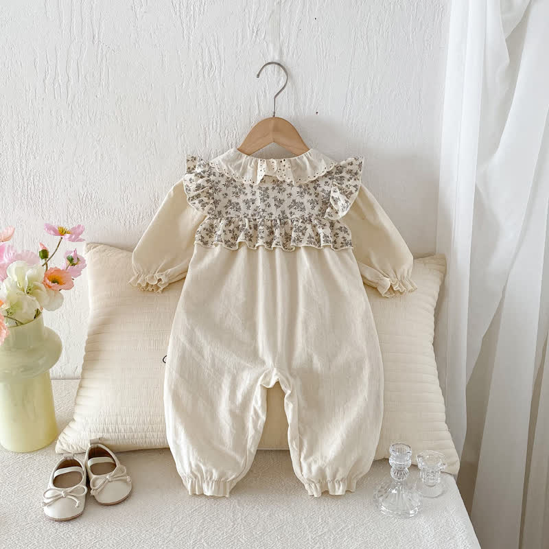 Baby Floral Collar Beige Romper - image 2