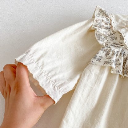 Baby Floral Collar Beige Romper - image 5