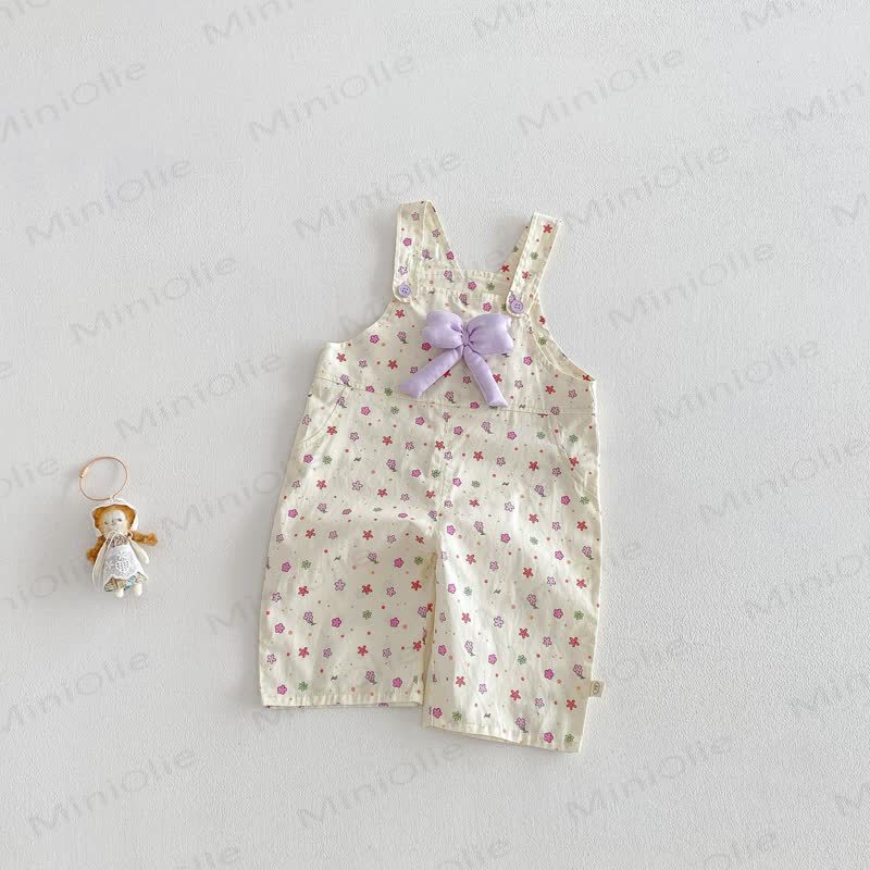 Baby Toddler Girl Bow Flower Overalls/Solid Color Lace Top - Beige Overalls - 5-7T - image 4