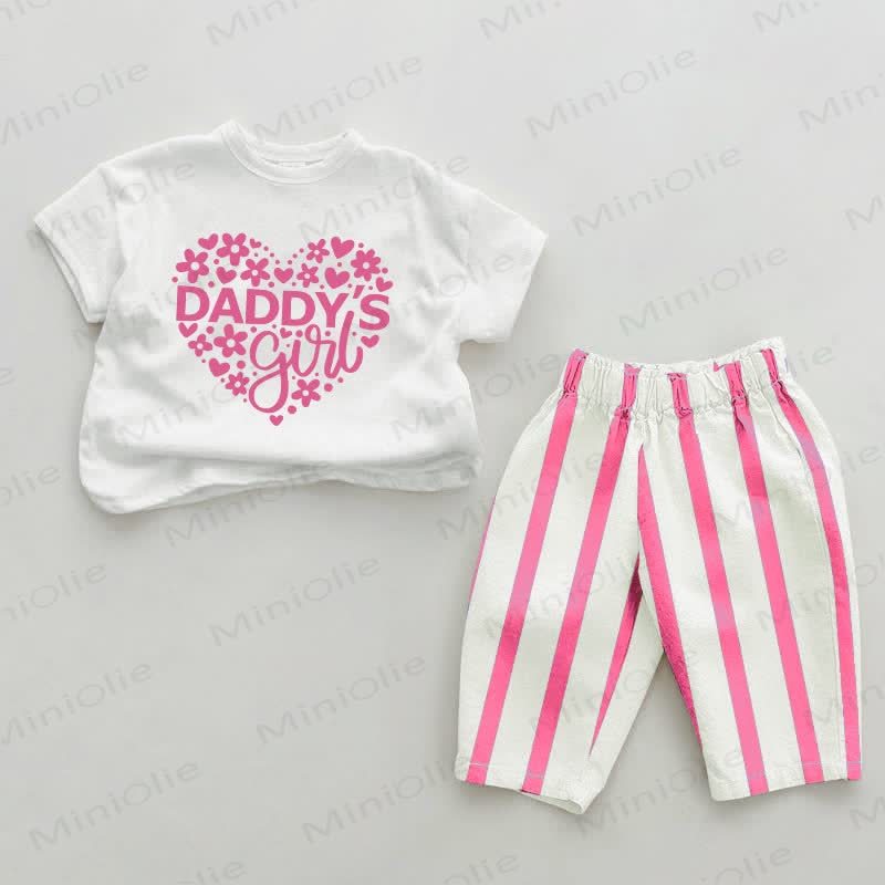 DADDY'S GIRL Baby Pink Vertical Striped 2-piece Set - White&Pink - 2-3T - image 1