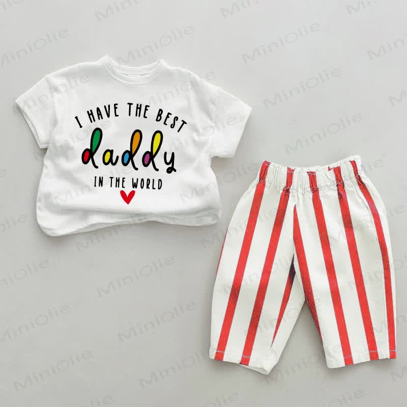 I HAVE THE BEST DADDY IN THE WORLD Baby Red Vertical Striped 2-piece Set - White&Red - 2-3T - image 1