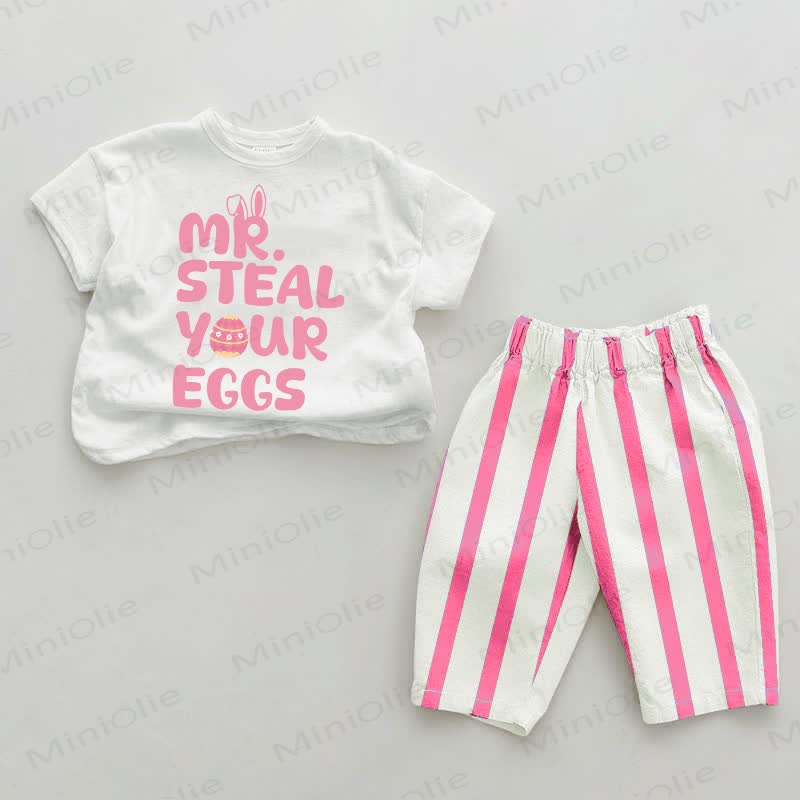 MR. STEAL YOUR EGGS Baby Pink Vertical Striped 2-piece Set - White&Pink - 2-3T - image 1