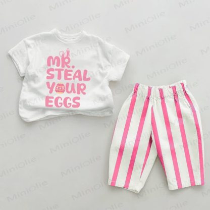 MR. STEAL YOUR EGGS Baby Pink Vertical Striped 2-piece Set - White&Pink - 2-3T - image 1