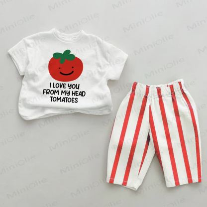 I LOVE YOU FROM MY HEAD TOMATOES Baby Red Vertical Striped 2-piece Set - White&Red - 2-3T - image 1