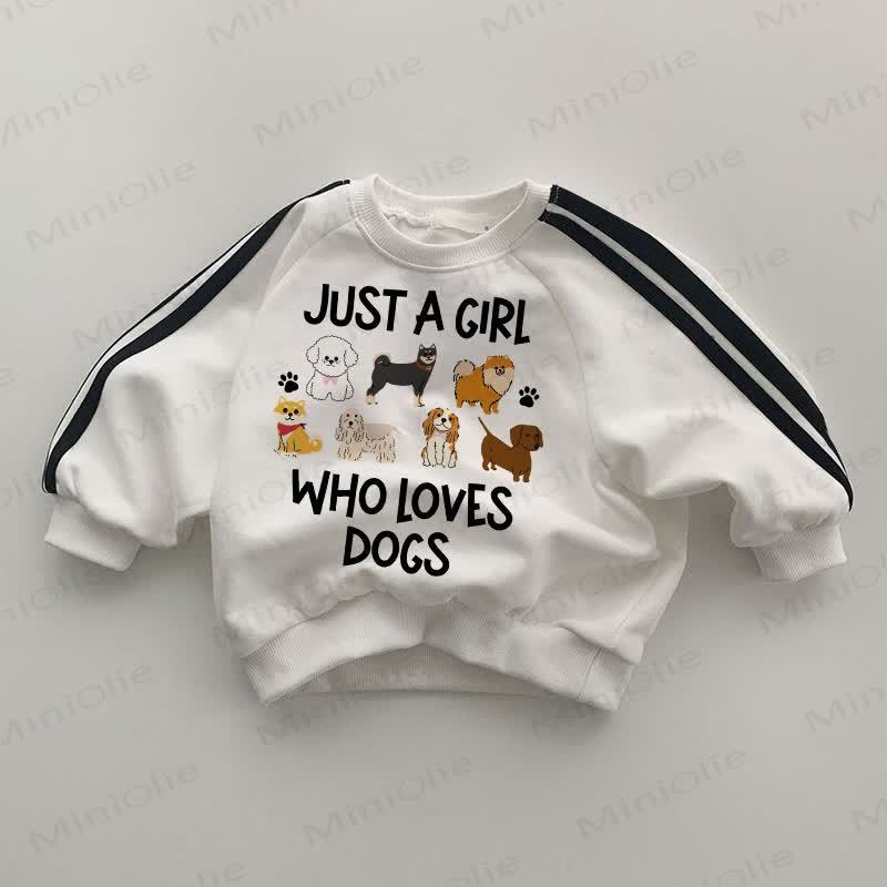 JUST A GIRL WHO LOVES DOGS Baby Striped Side White Sweatshirt - White - 2-3T - image 1