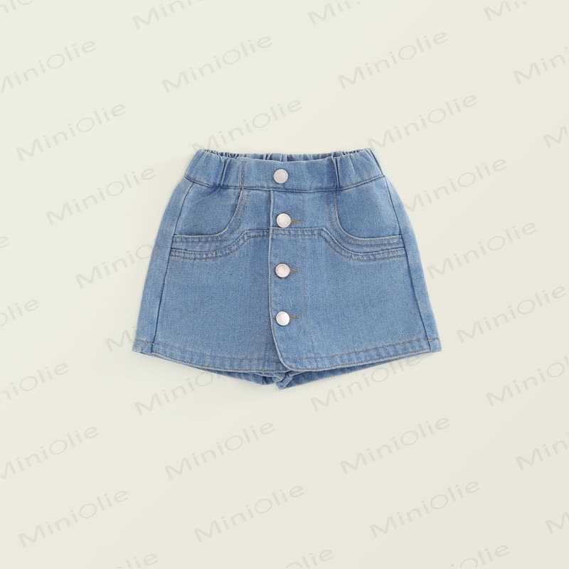 Toddler Girls Solid Color Denim Skort - Blue - 8-9T - image 2