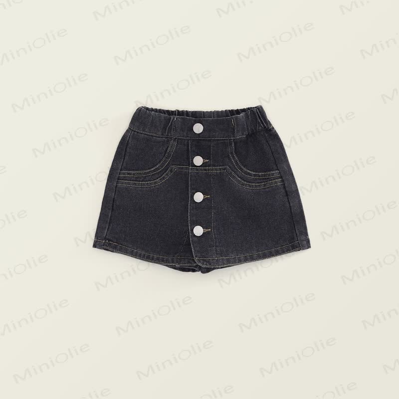 Toddler Kid Girl Denim Solid Color Shorts - Black - 10Y - image 6