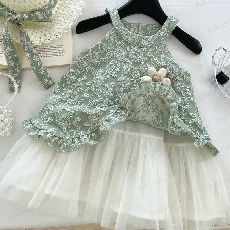 Toddler Kid Girl Green Flower Sleeveless Dress - image 3