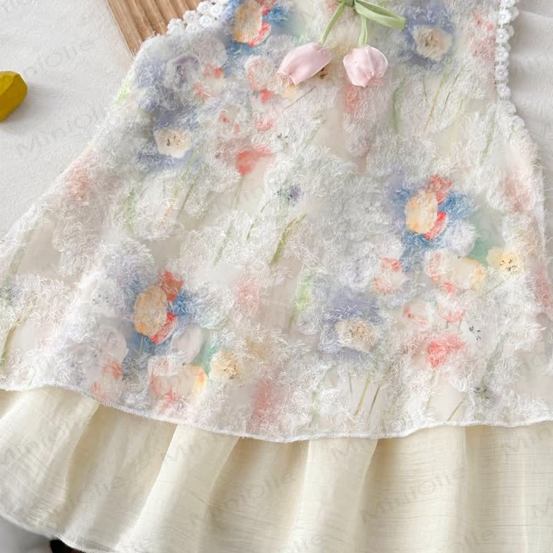 Toddler Kid Girl Beige Flower Sleeveless Dress - image 4
