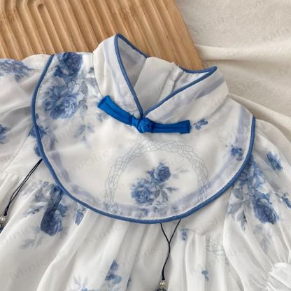 Toddler Kid Girl White Blue Flower Dress - image 3