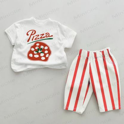 PIZZA Baby Red Vertical Striped 2-piece Set - White&Red - 2-3T - image 1