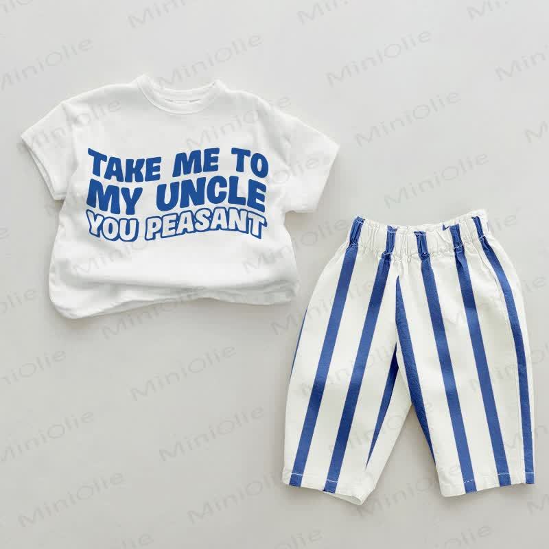 TAKE ME TO MY UNCLE YOU PEASANT Baby Blue Vertical Striped 2-piece Set - White&Blue - 2-3T - image 1