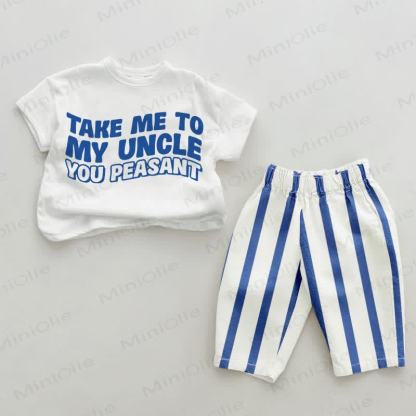 TAKE ME TO MY UNCLE YOU PEASANT Baby Blue Vertical Striped 2-piece Set - White&Blue - 2-3T - image 1
