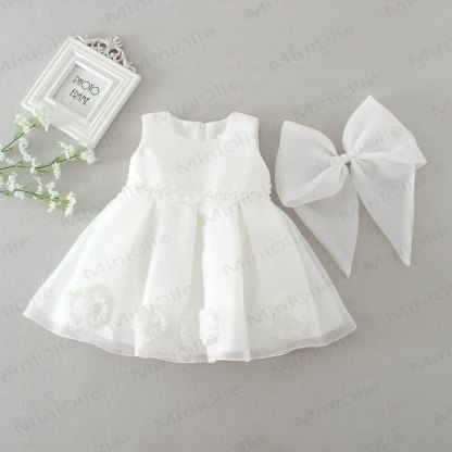 Baby Girl White Bow Flower Dress - image 4