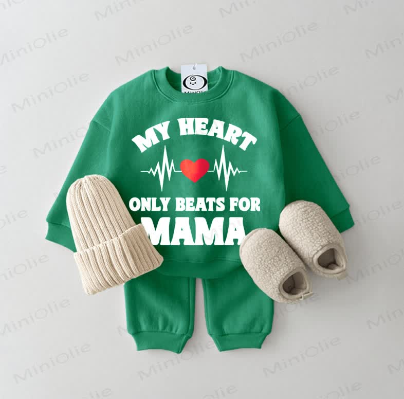 MY HEART ONLY BEATS FOR MAMA Baby Sweatshirt 2-piece Green Set - Green - 2-3T - image 1