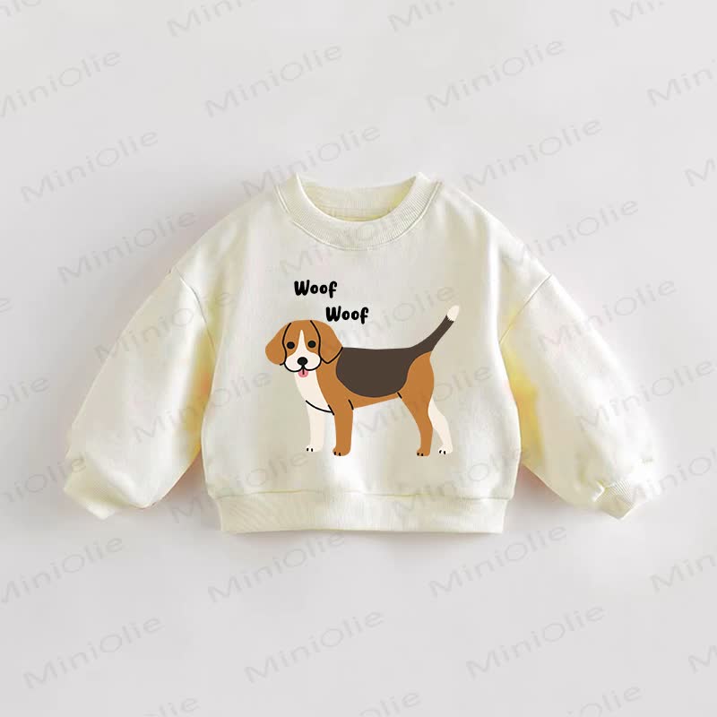 WOOF WOOF Baby Toddler Dog Beige Sweatshirt - Cream - 3-5T - image 1