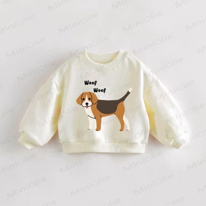 WOOF WOOF Baby Toddler Dog Beige Sweatshirt - Cream - 3-5T - image 1