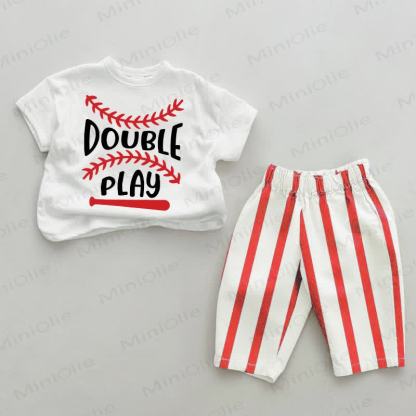 DOUBLE PLAY Baby Baseball Red Vertical Striped 2-piece Set - White&Red - 2-3T - image 1