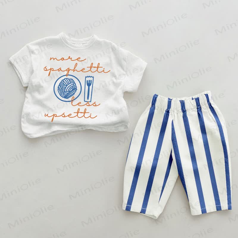 MORE SPAGHETTI LESS UPSETTI Baby 2-piece Blue Vertical Striped Set - White&Blue - 2-3T - image 1